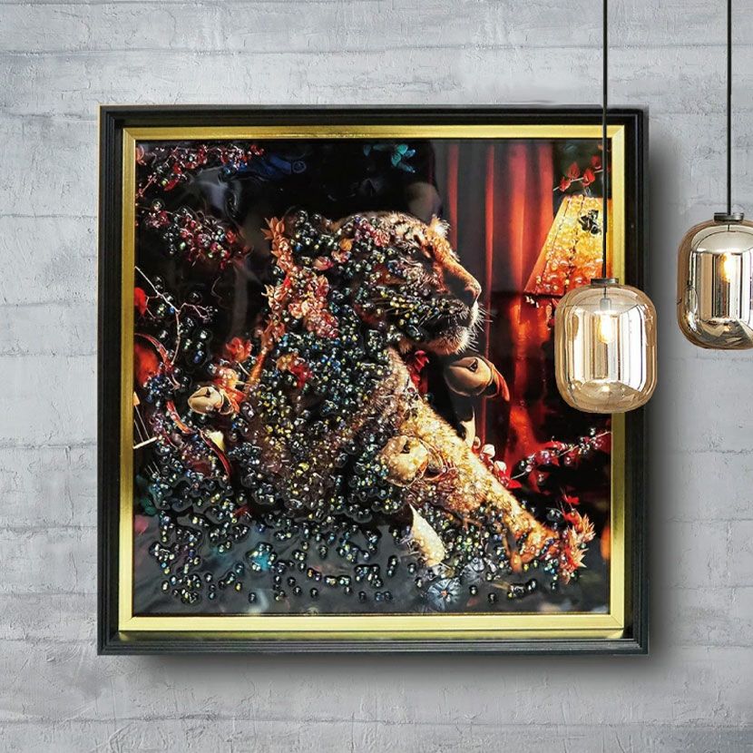 幅61cm クリスタルアート インテリア雑貨 エレファント 象 動物 アート