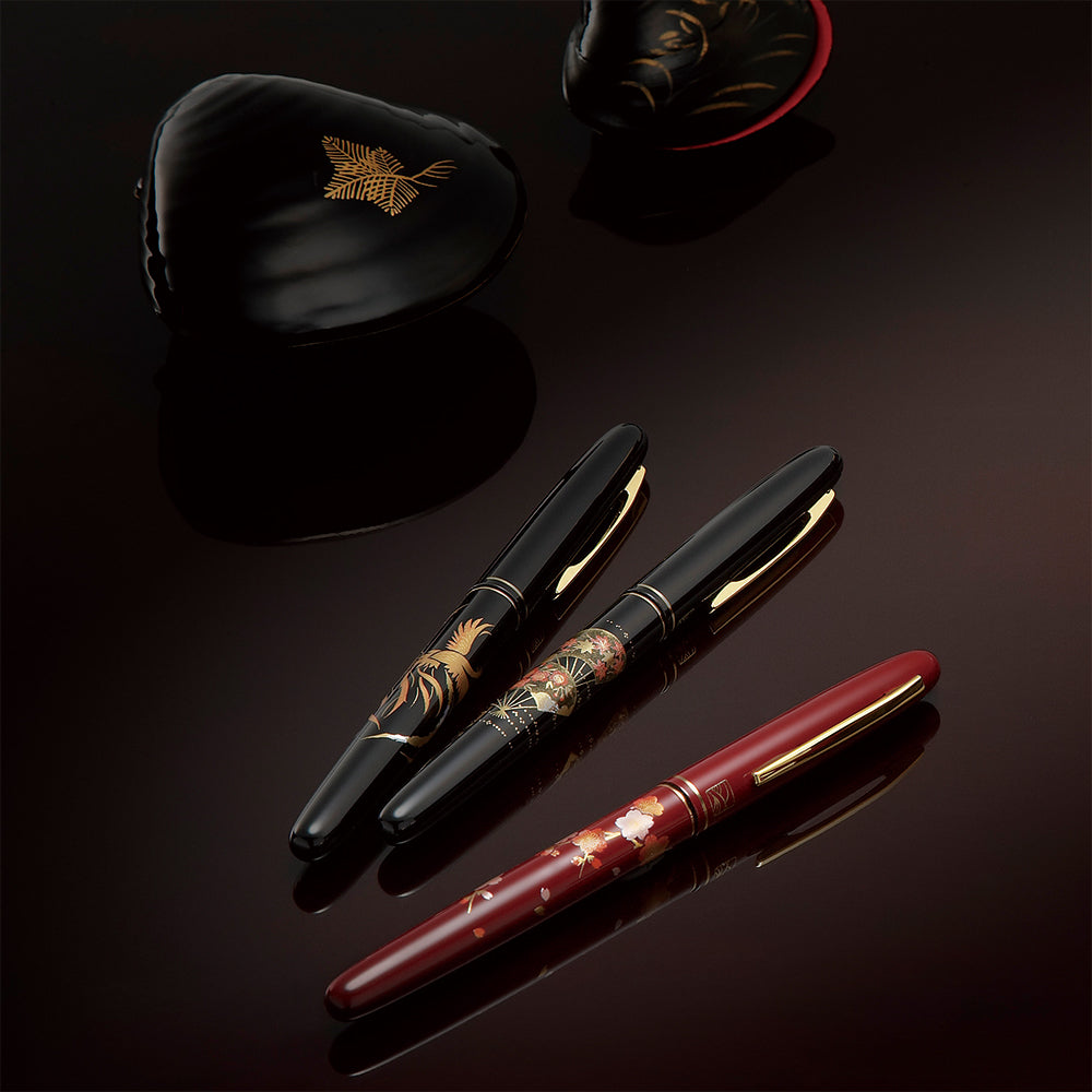 くれ竹万年毛筆 蒔絵物語 龍と宝珠 黒 (DU185-615)
