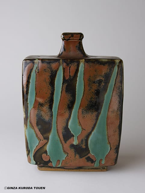 濱田庄司 柿釉青流扁壷 | 銀座 黒田陶苑