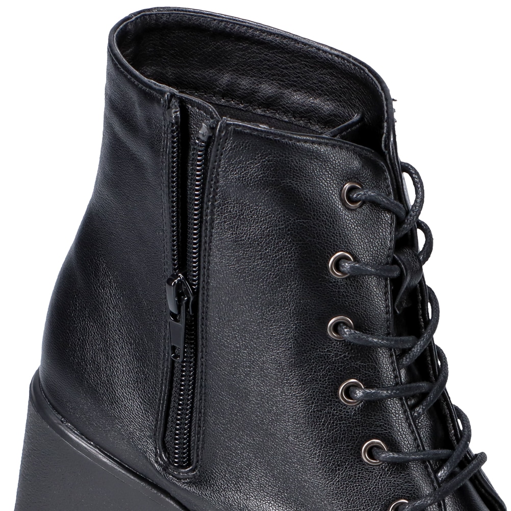 Zipper ジッパー 厚底レースアップショートブーツ レディース ブラック