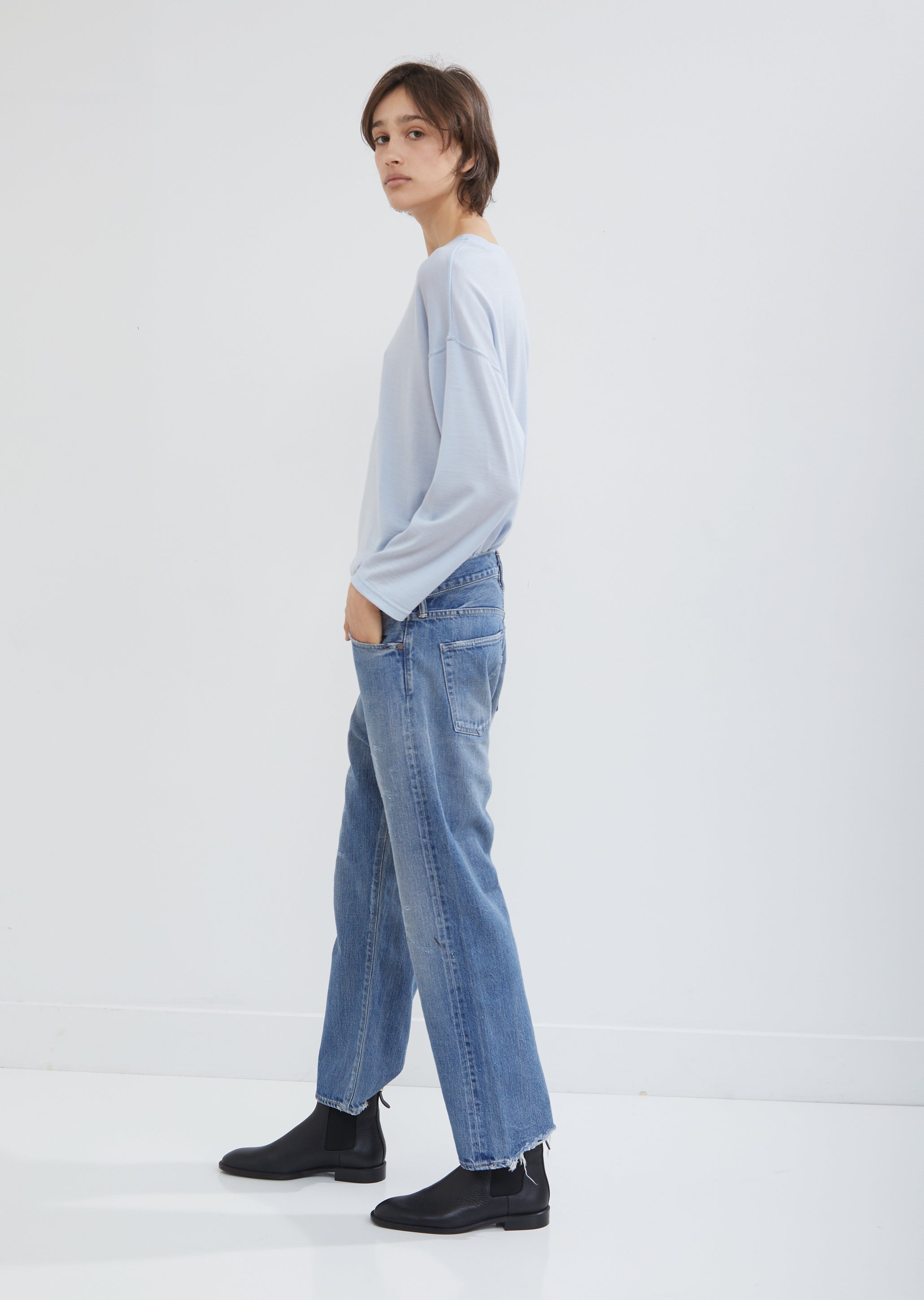 Selvedge Denim Wide Tapered Cut Jeans by Chimala- La Garçonne