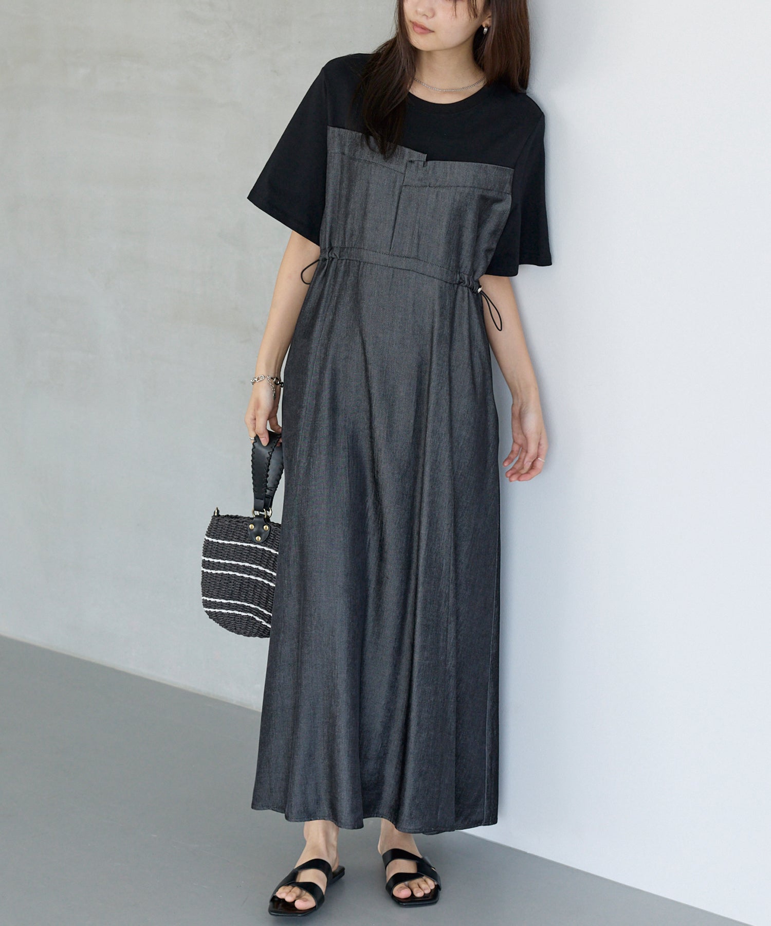 デニムライクビスチェ風ワンピース | ラビアンジェ-⼤きいサイズの