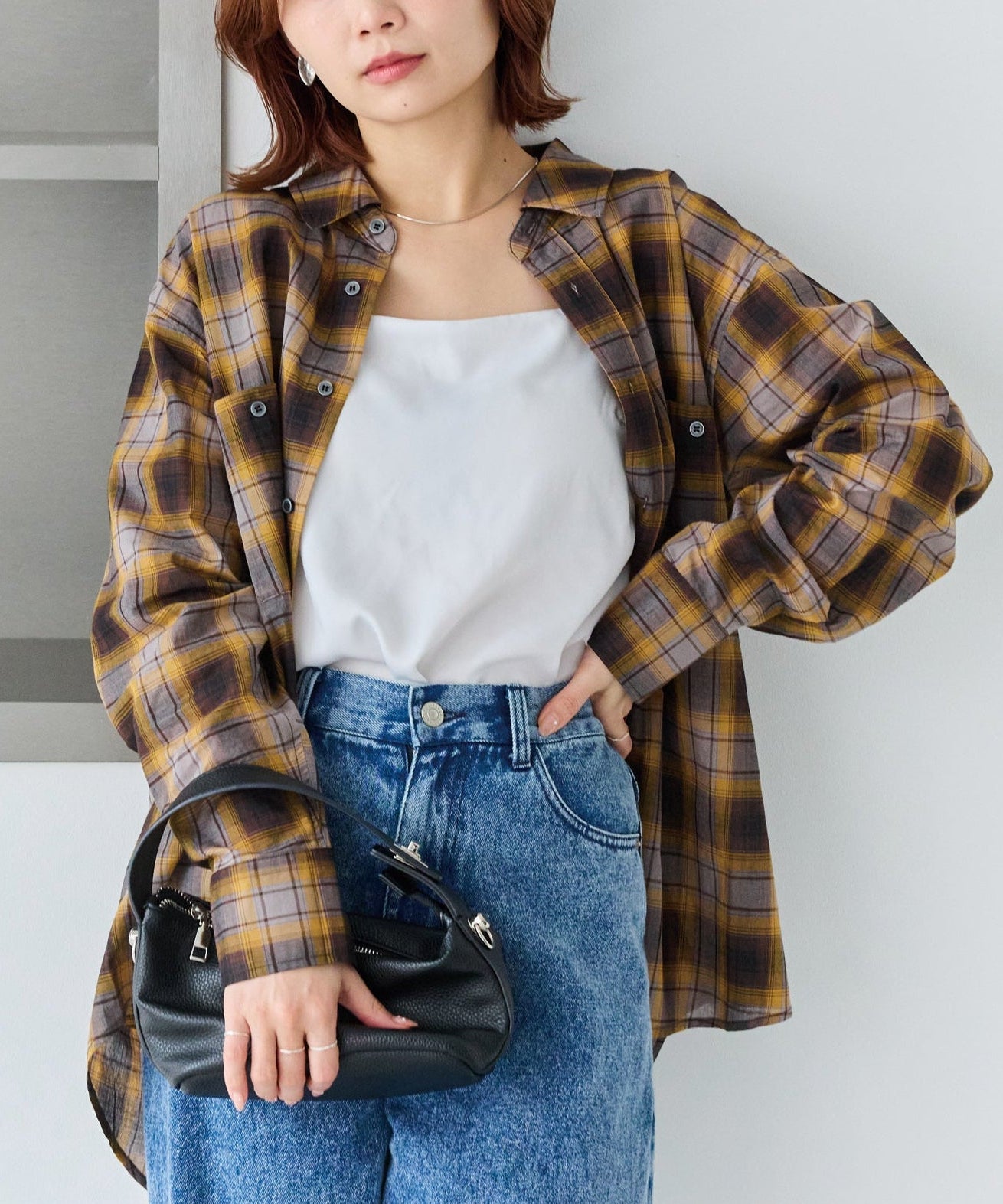 シアーチェックシャツ | ラビアンジェ-⼤きいサイズのレディース服