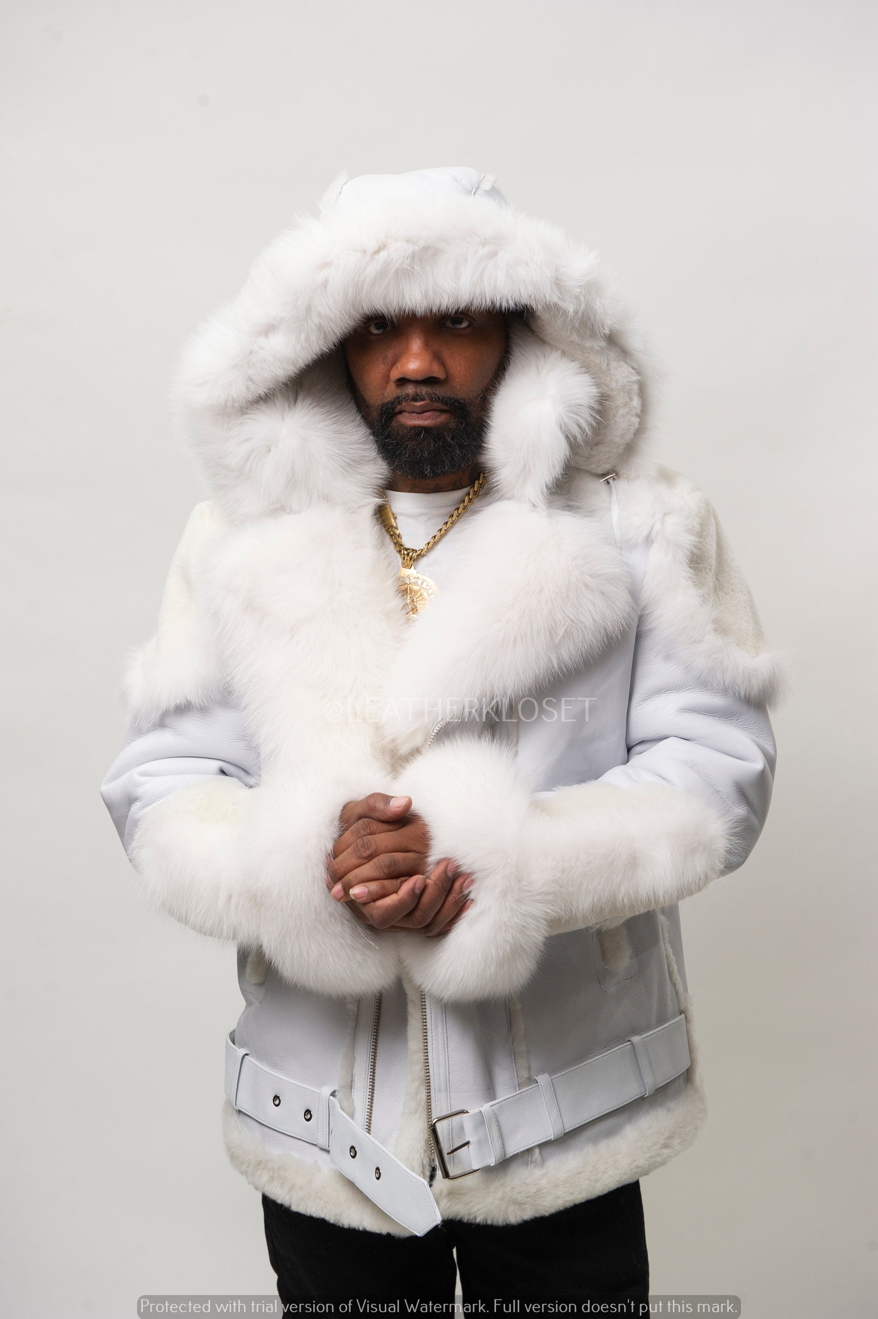 Men's Andre Shearling Biker With Fox [White/White] – LeatherKloset