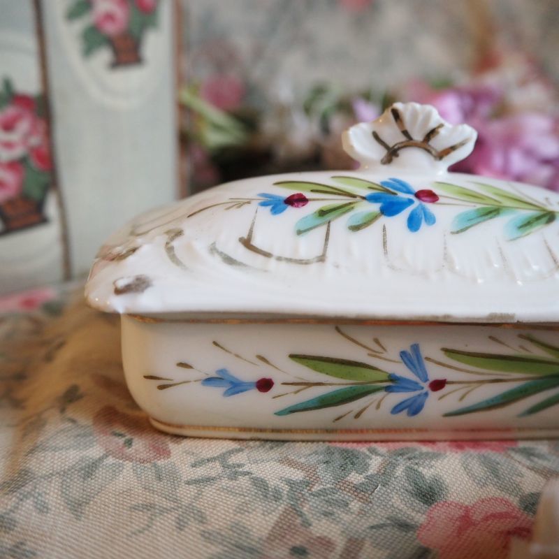手描きの花陶器の蓋付小物入れおままごと／ドール用 jouet・おもちゃ