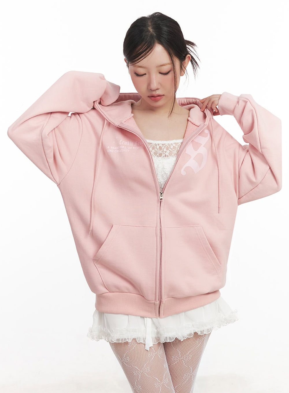 Graphic Oversize Zip-Up Hooded Jacket IM528 - Acubi style | LEWKIN