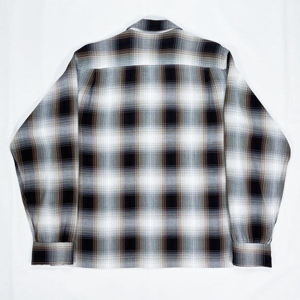 VINTAGE) 1960'S TOWNCRAFT SHADOW PLAID RAYON OPEN COLLAR BOX SHIRT