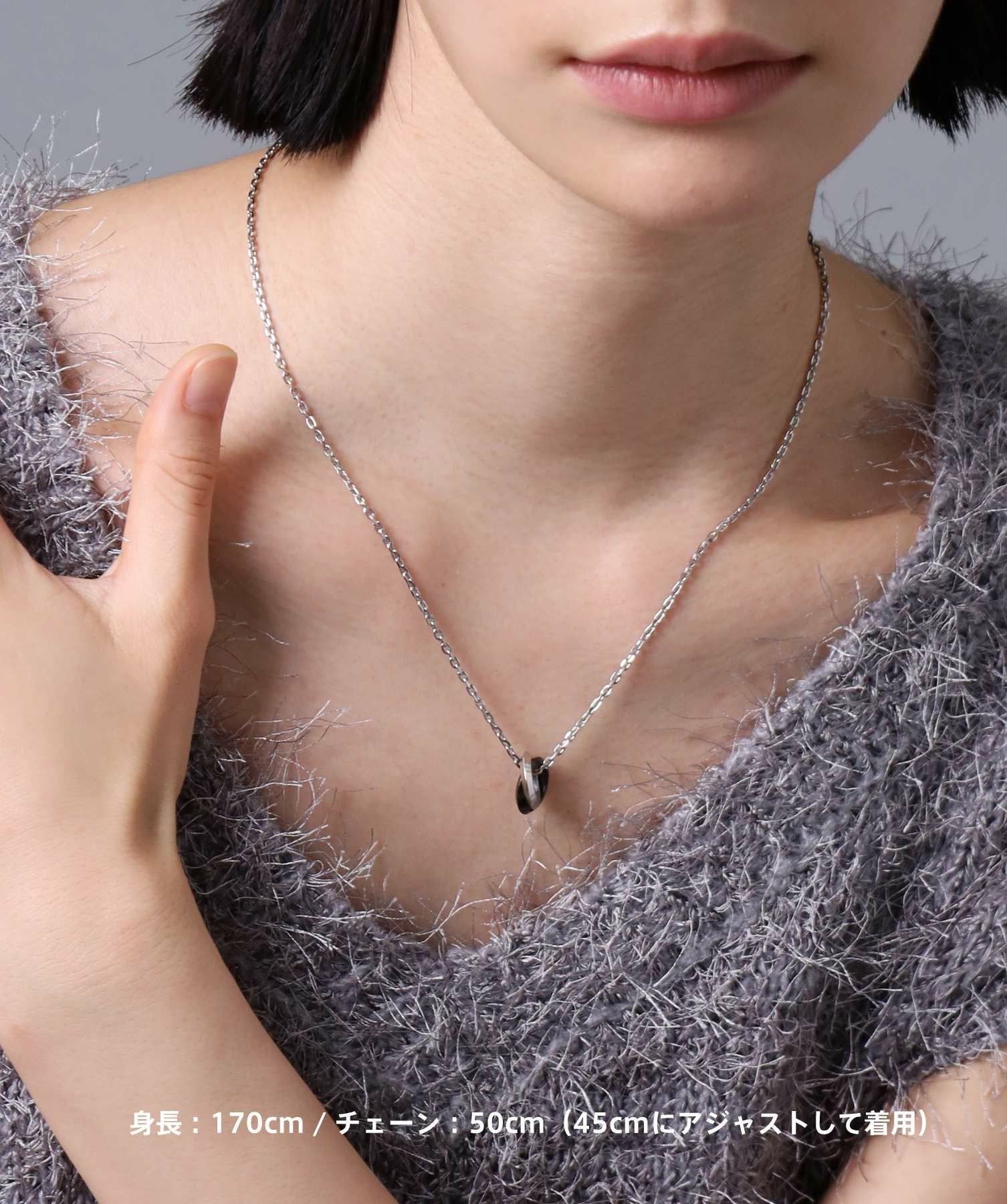 限定展開】“LH-1”エッジダブルリングネックレス（シルバー×ブラック