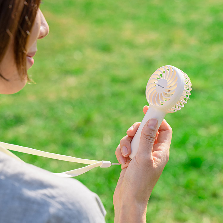 充電式ミニハンディファン スタンド＆ネックストラップ付 MO-F021