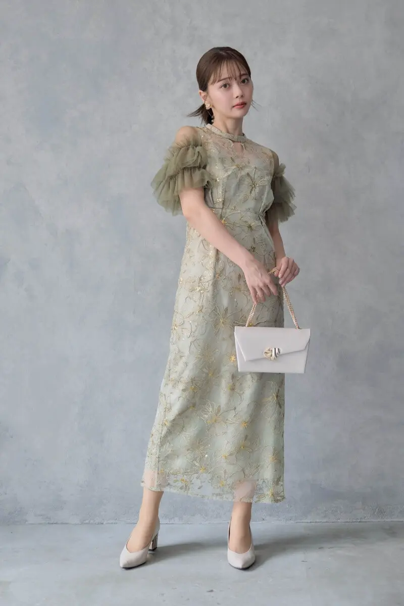 ライトグリーンのスパンコール刺繍レースドレス | ANDRESD | L | 結婚