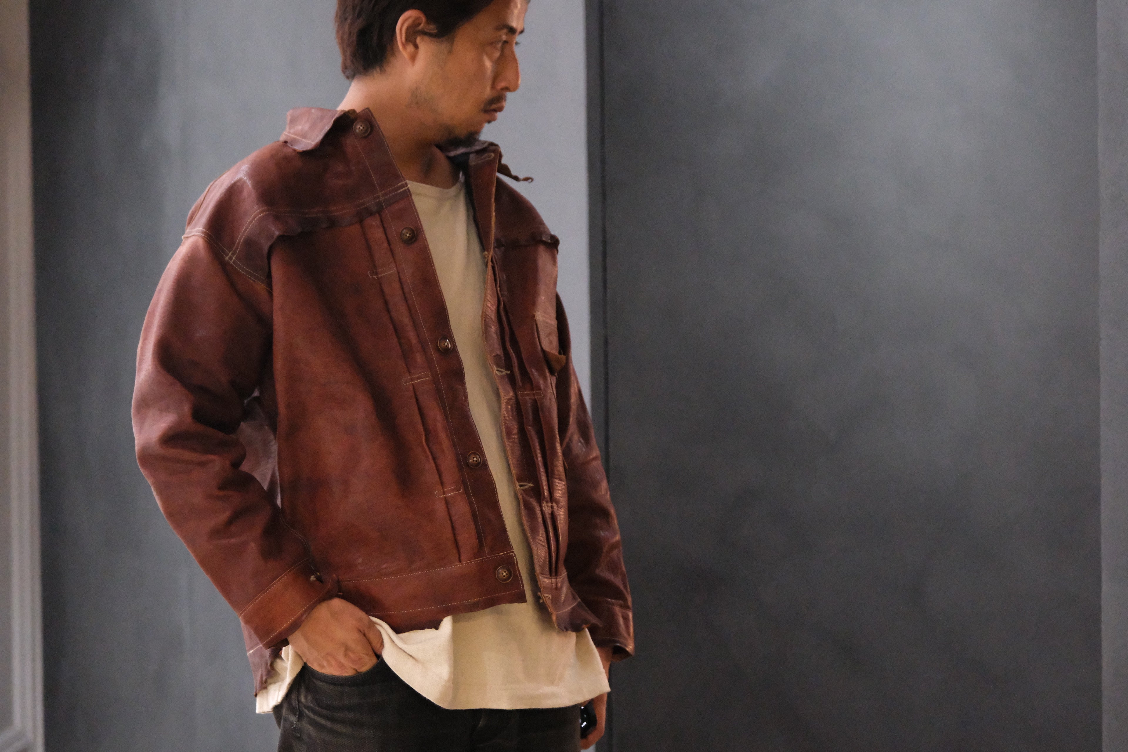 GOOD KARMA DEVELOPMENT / Leather Blouse”DAVE” / (T. Brown.) – Lister