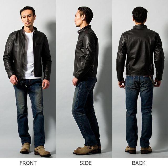 Horn Works 本革 プロテクター付シングルライダースジャケット メンズ