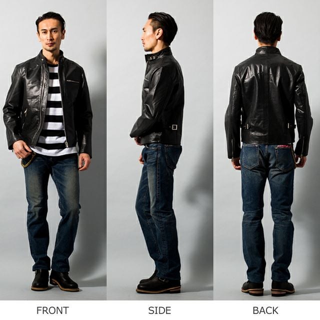 Horn Works 本革 メッシュレザー シングルライダースジャケット メンズ