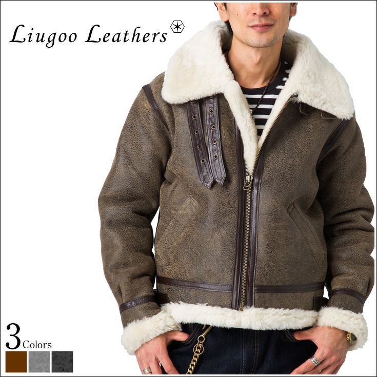 Liugoo Leathers 本革 B-3フライトジャケット ムートンジャケット