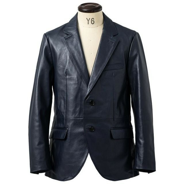 LIUGOO 本革 レギュラーフィットレザーテーラードジャケット メンズ