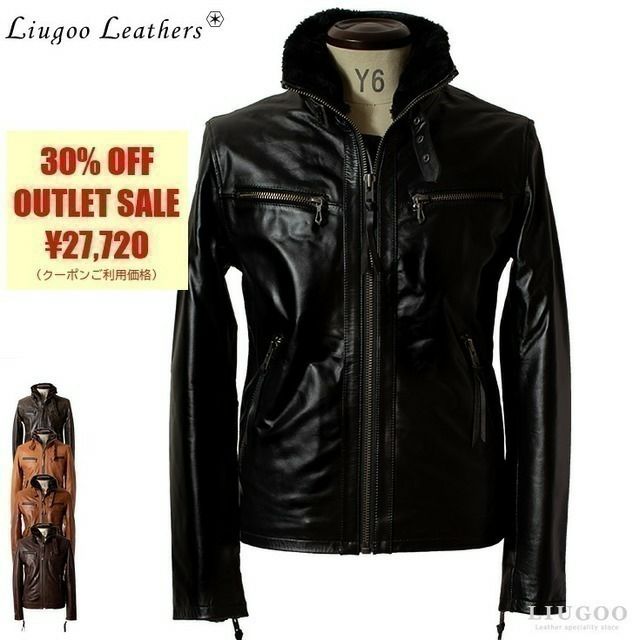 Liugoo Leathers 本革 ウィングネックシングルライダースジャケット