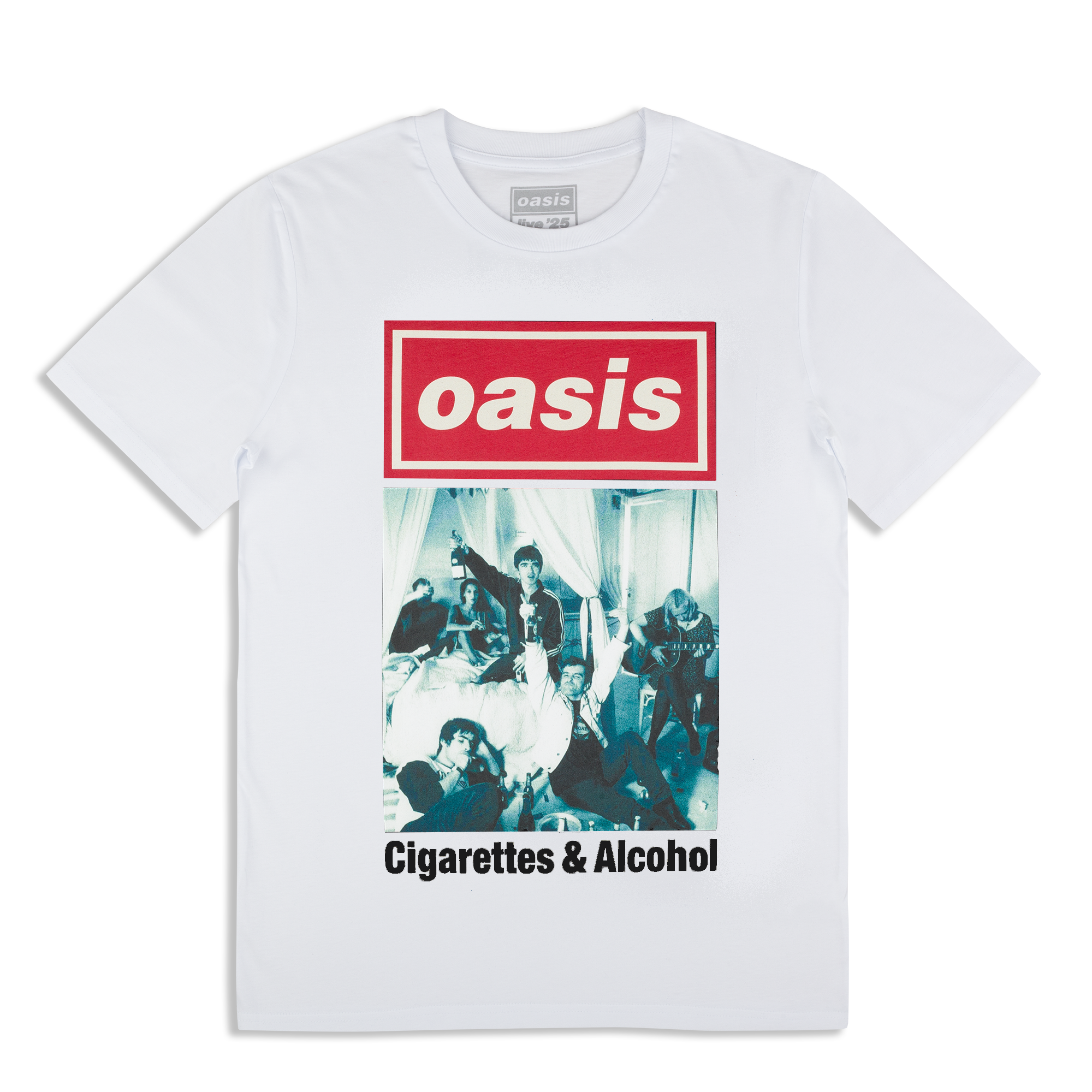 Live '25 Cigarettes & Alcohol Cover T-Shirt White – Oasis Live '25