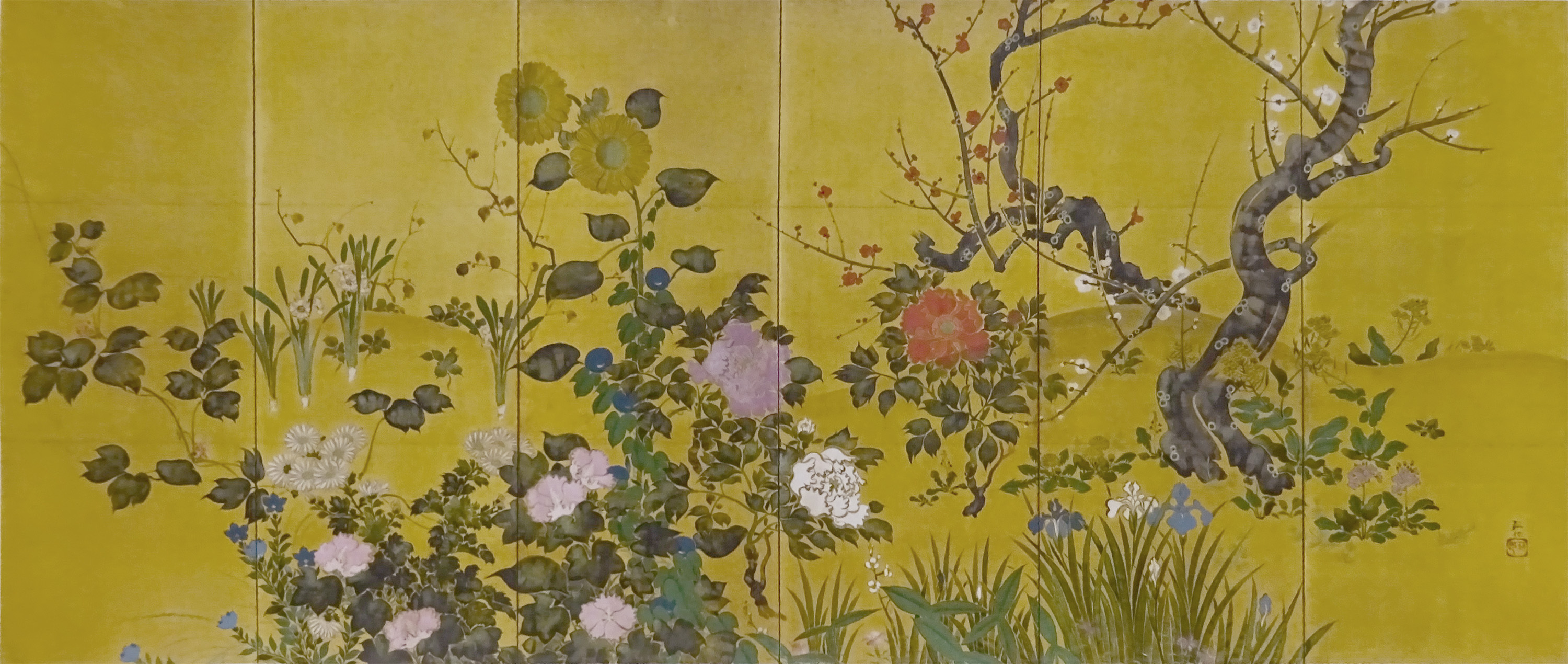 池田孤邨： 四季草花図屛風｜琳派と印象派展・後期展示 : クラシック