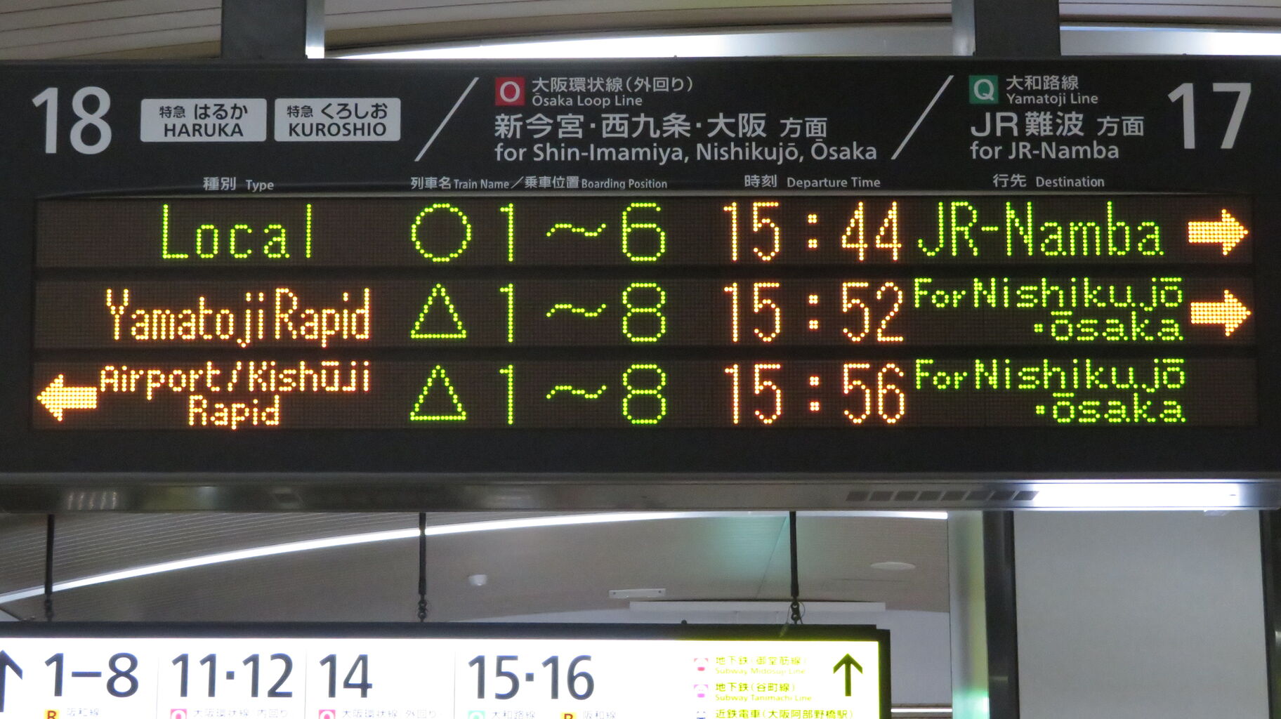 天王寺駅の発車標、環状線の行き先表示が詳細化！ 「環状」 が 「鶴橋