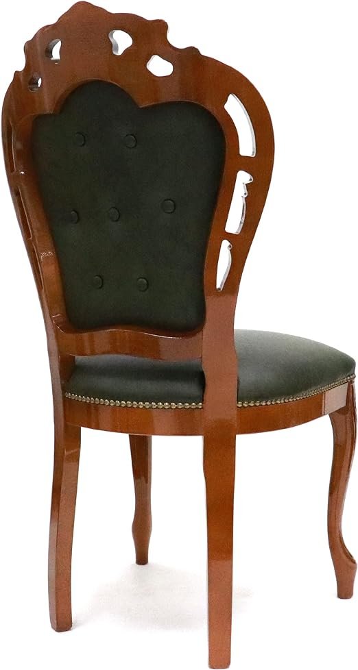 イタリア製 輸入家具 ダイニングチェア 2脚セット 本革 グリーン ネコ