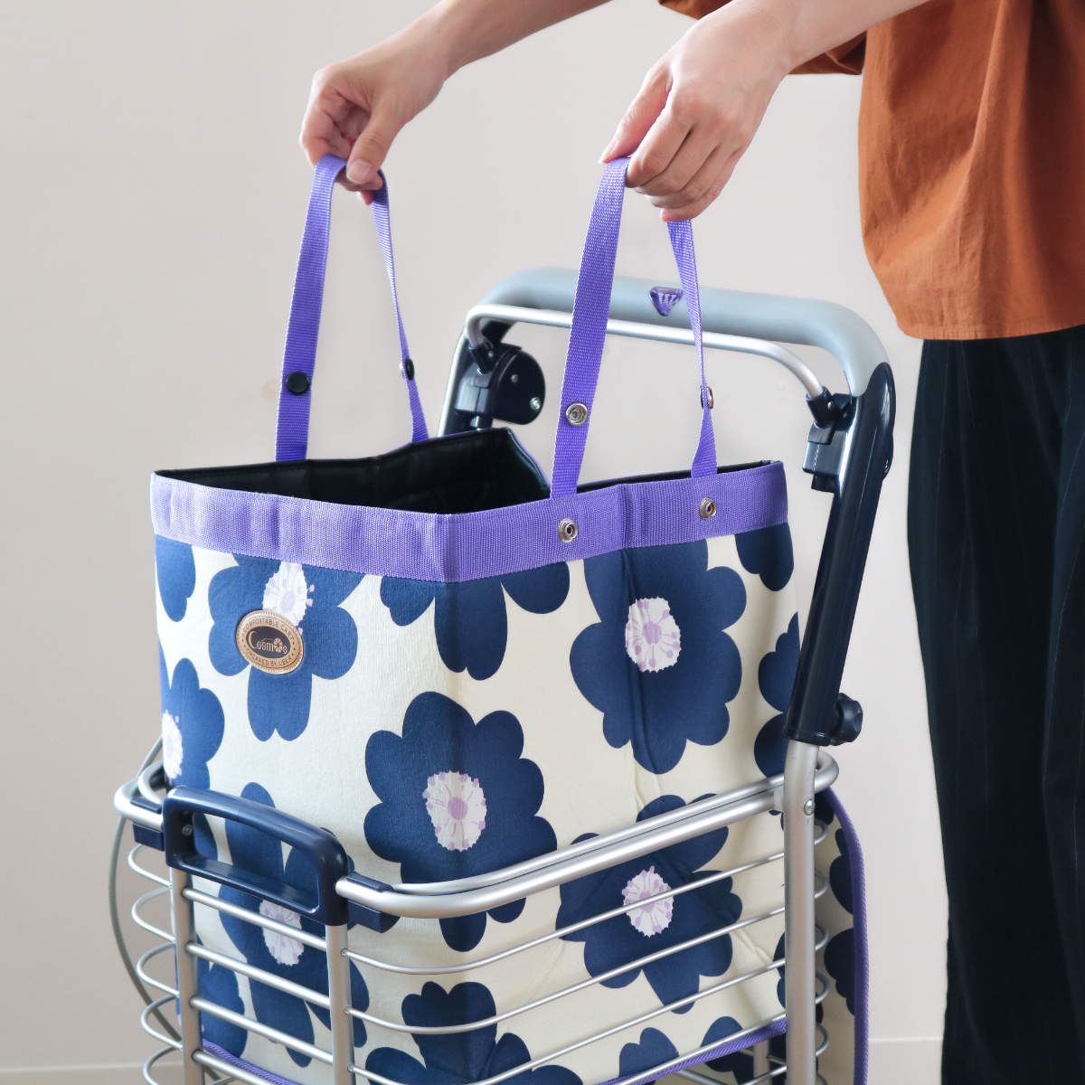 ショッピングカート ワイヤーカート バッグ付き アルミ製 ブレーキ付き