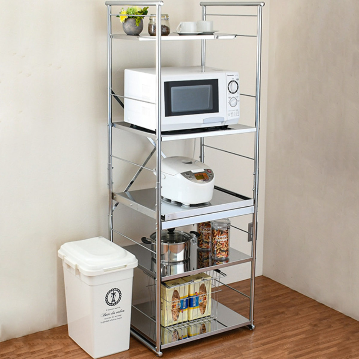 レンジ台 ステンレスレンジラック ハイ オープン （ 2口コンセント付き