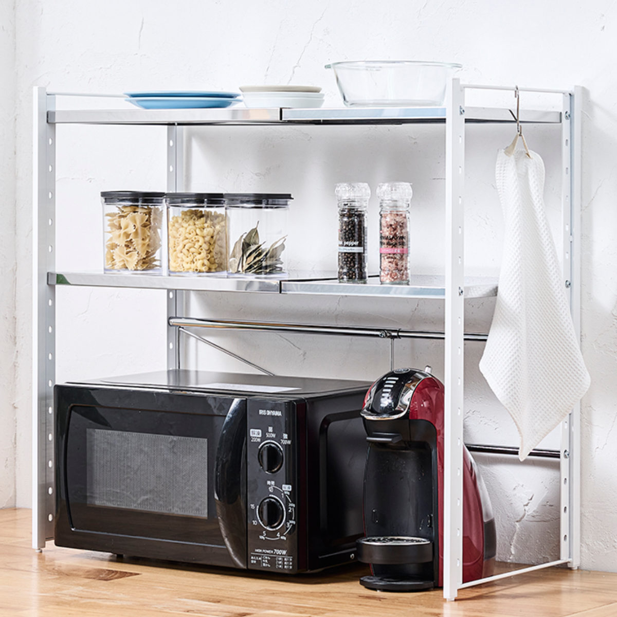 レンジラック ステンレス棚カウンター上伸縮ラック 2段 （ 伸縮