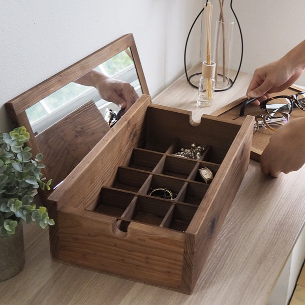 アクセサリーケース 鏡付 DAWN 木製 （ アクセサリー収納 アクセサリー