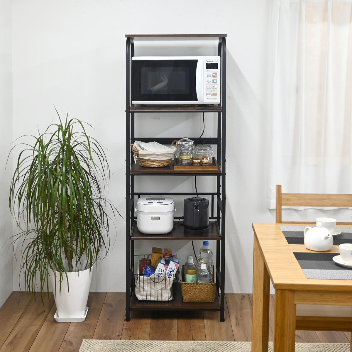 レンジラック ハイタイプ 幅55cm×高さ160cm スチール 2口コンセント付