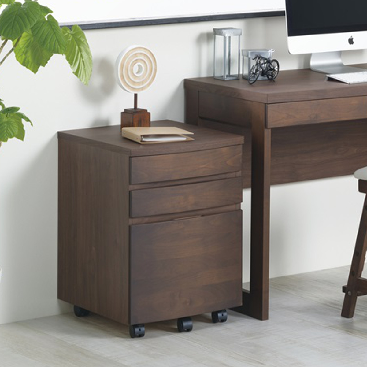 デスクワゴン キャスター付 3段 アール （ ワゴン サイドワゴン 木製