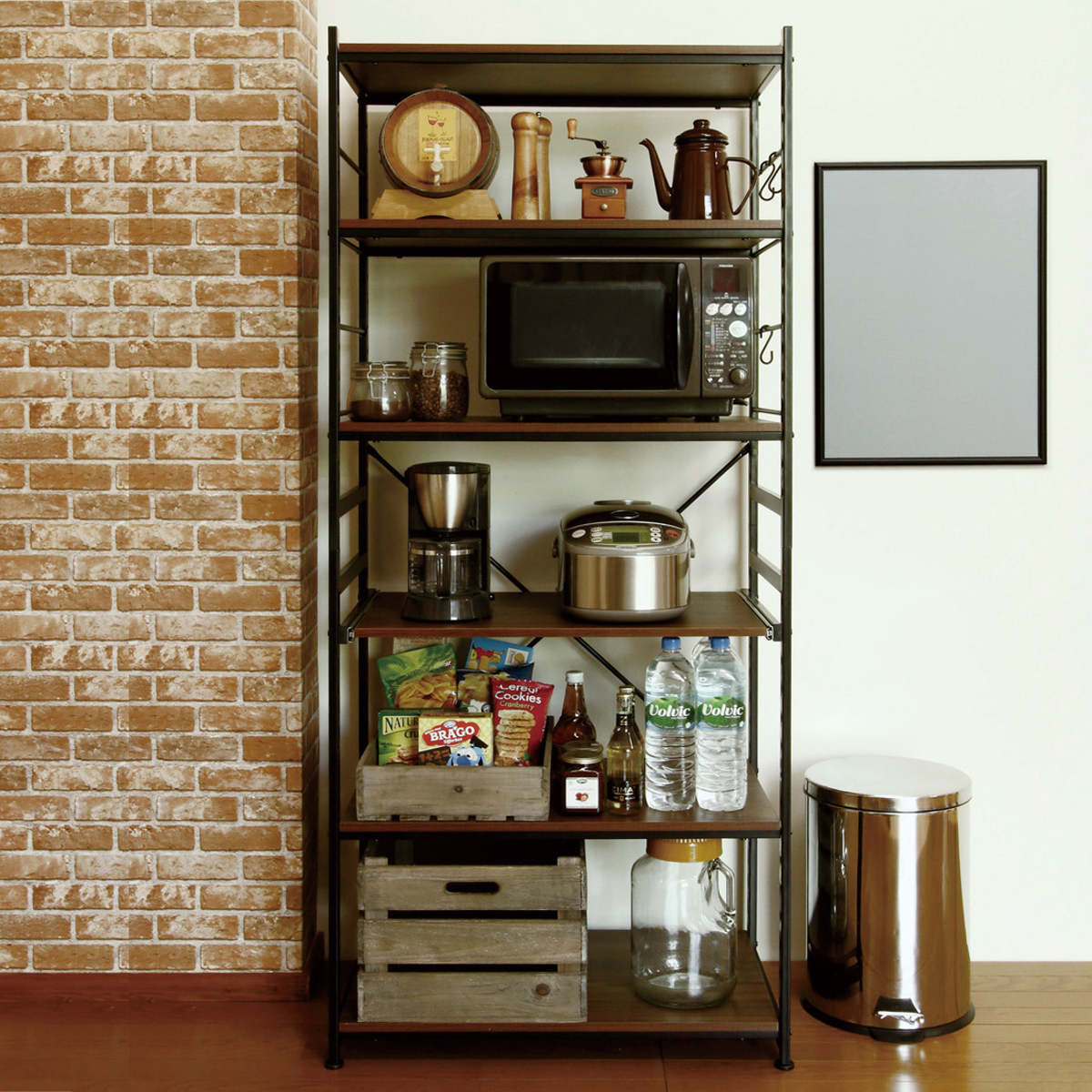 キッチンラック 幅75cm スライド棚 スチール S字フック3個付き SARA