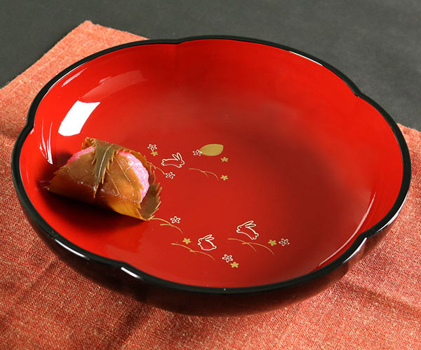 dショッピング |菓子鉢 夢うさぎ 梅型 漆器 器 食器 日本製 （ 菓子
