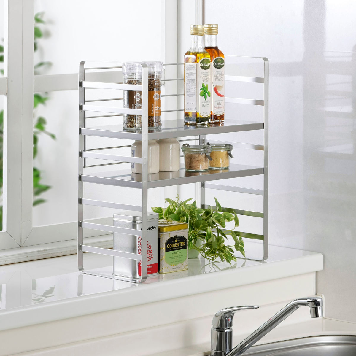 キッチンラック 幅40cm オールステンレス 頑丈 出窓ラック （ 調味料