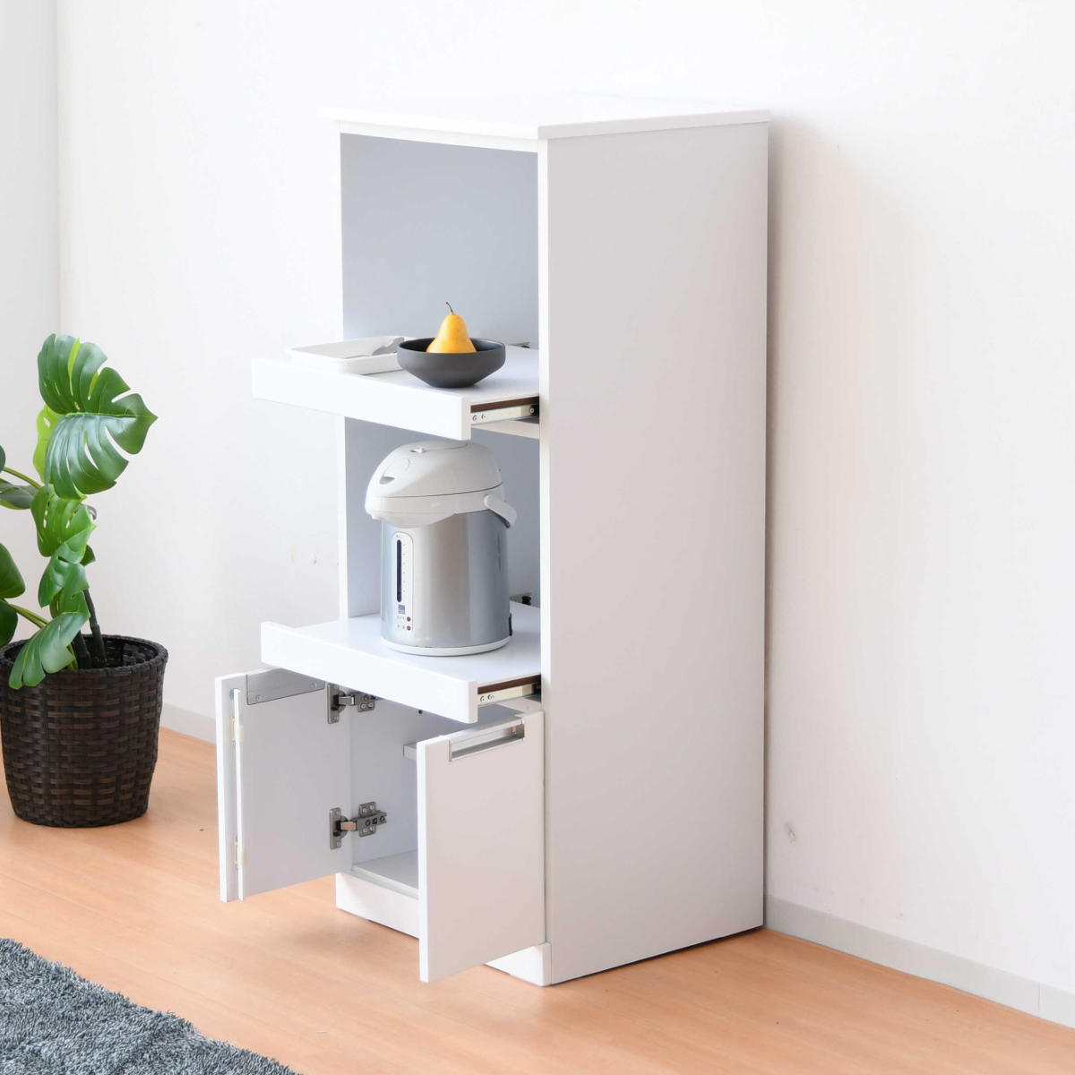 レンジ台 2段スライド グロスホワイト 完成品 幅49cm （ レンジラック