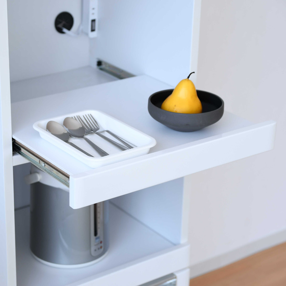 レンジ台 2段スライド グロスホワイト 完成品 幅49cm （ レンジラック