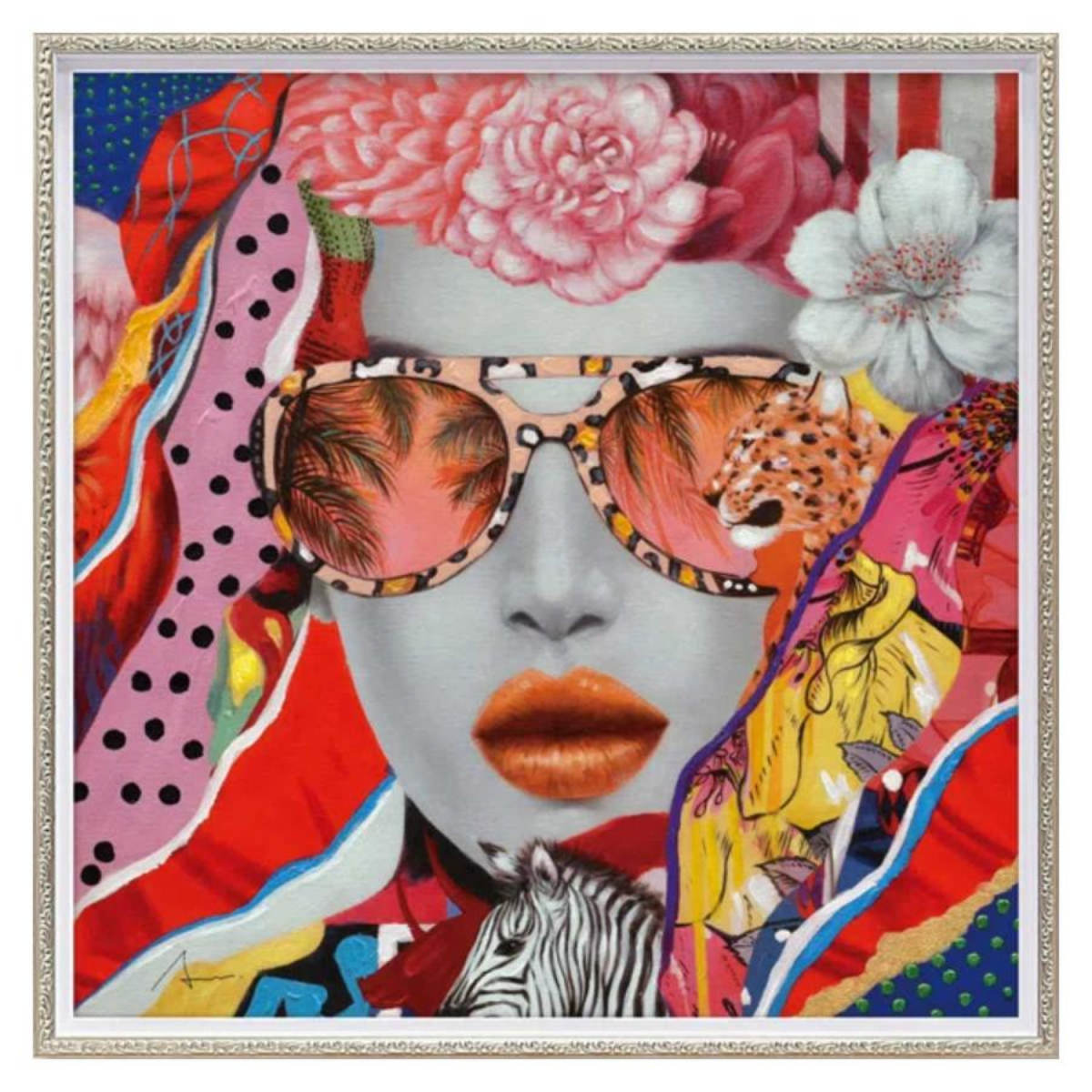 アートパネル オイルペイントアート 『ワイルド コラージュ』 63×63cm