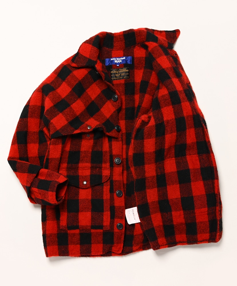 WP-J010-051 - ウールチェック 製品縮絨 Filson Wネーム(M(MEN) Red