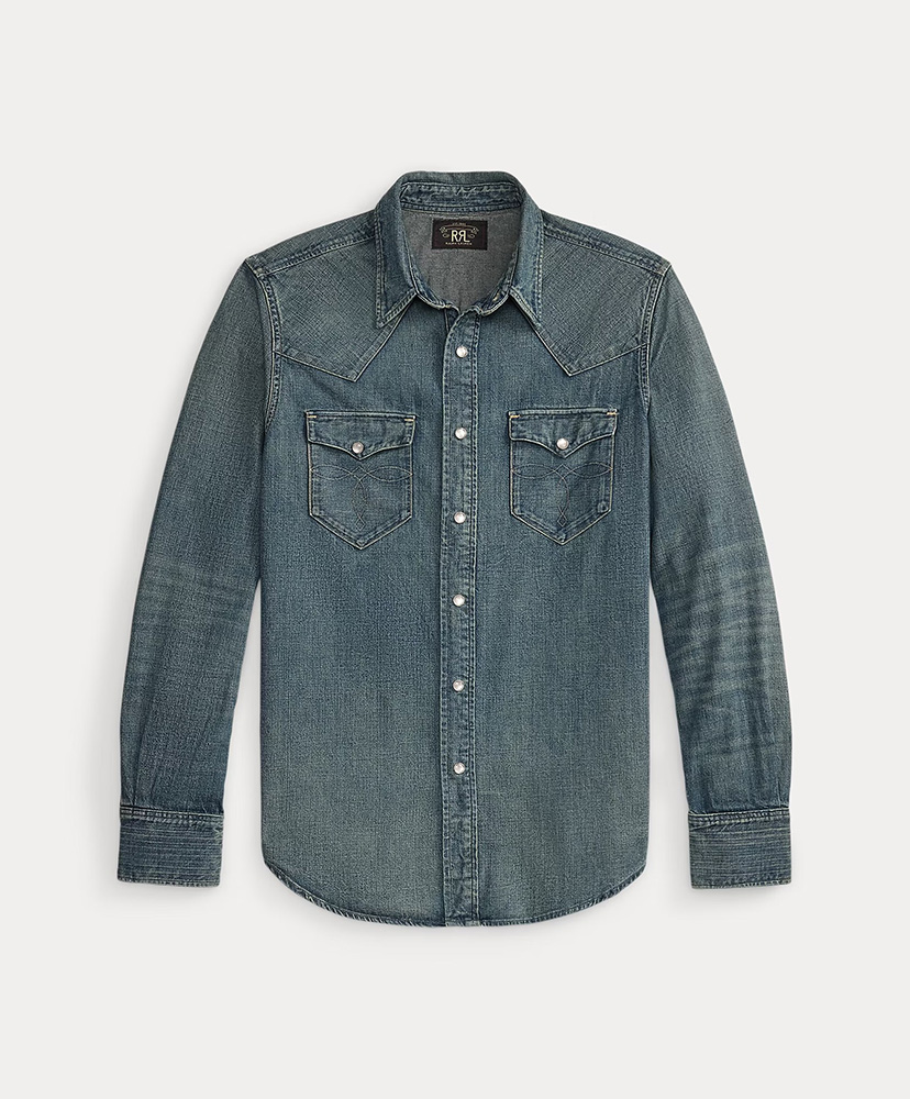 スリム フィット デニム ウエスタン シャツ(L(MEN) ダークウォッシュ): RRL