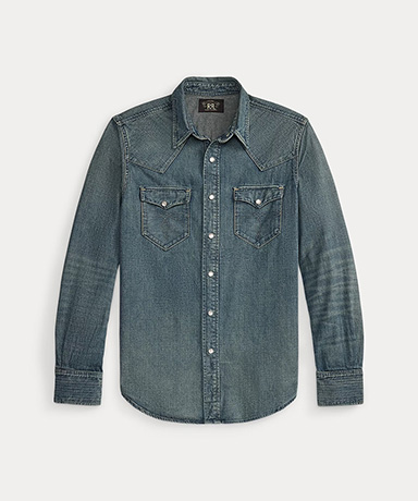 スリム フィット デニム ウエスタン シャツ(L(MEN) ダークウォッシュ): RRL