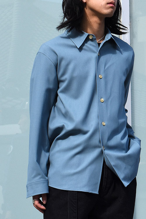 AURALEE[オーラリー] 2024SS HARD TWIST WOOL DOBBY SHIRT [BLUE GRAY