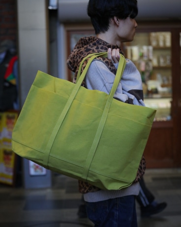 AMIACALVA WASHED CANVAS 6POCKETS TOTE(L) [LIME]