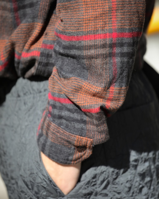 ENGINEERED GARMENTS Work Shirt (Cotton Plaid Flannel) [Orange×Red]