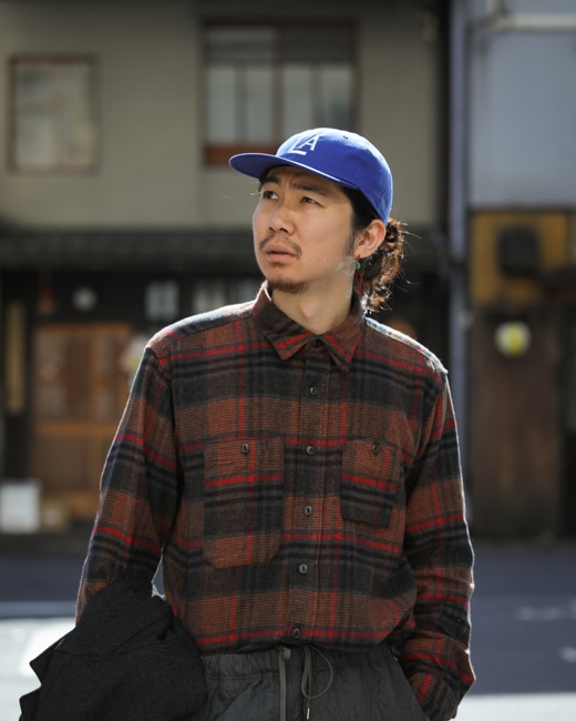 ENGINEERED GARMENTS Work Shirt (Cotton Plaid Flannel) [Orange×Red]