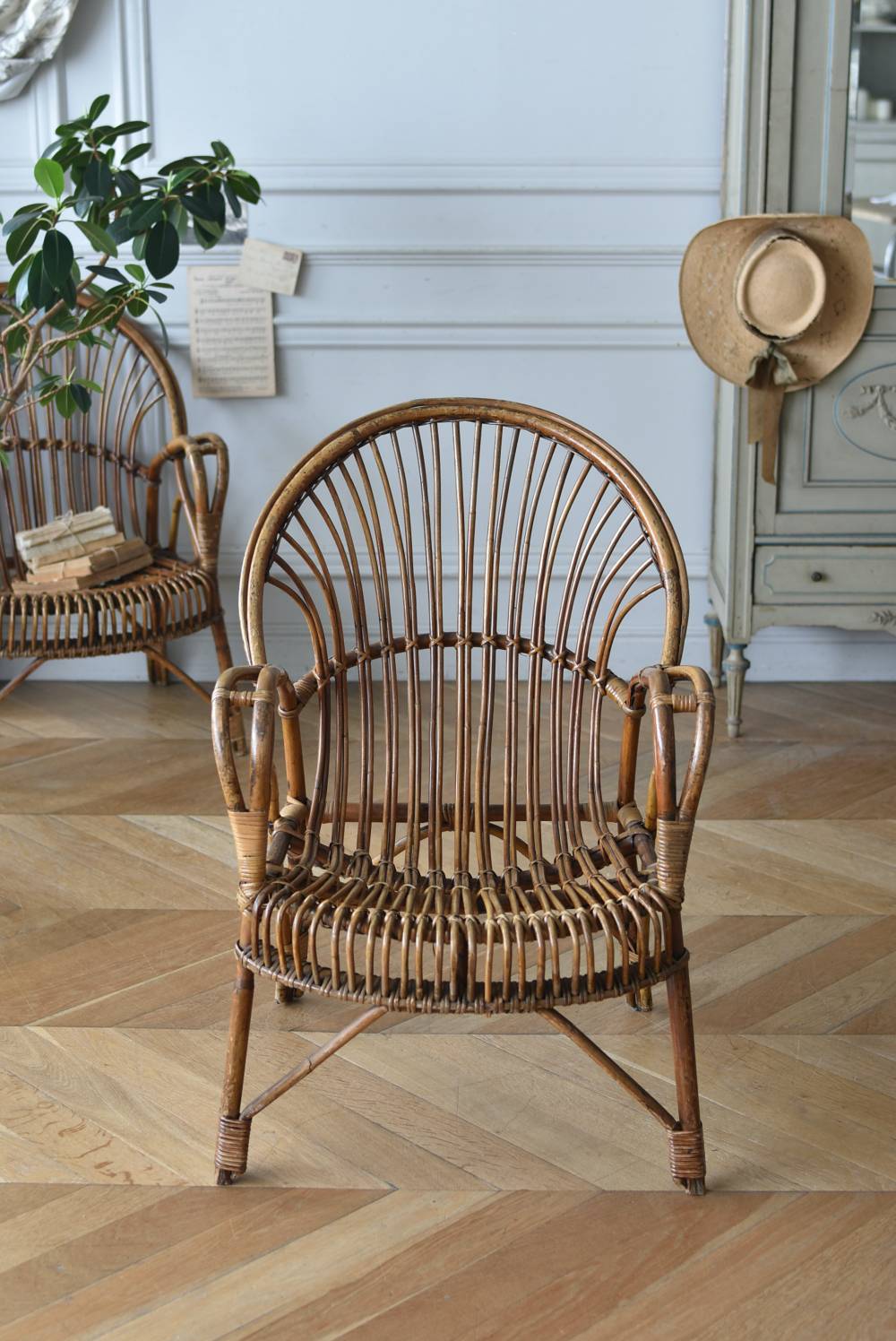 バンブーアームチェア.Bフランスヴィンテージ家具 ラタンチェア