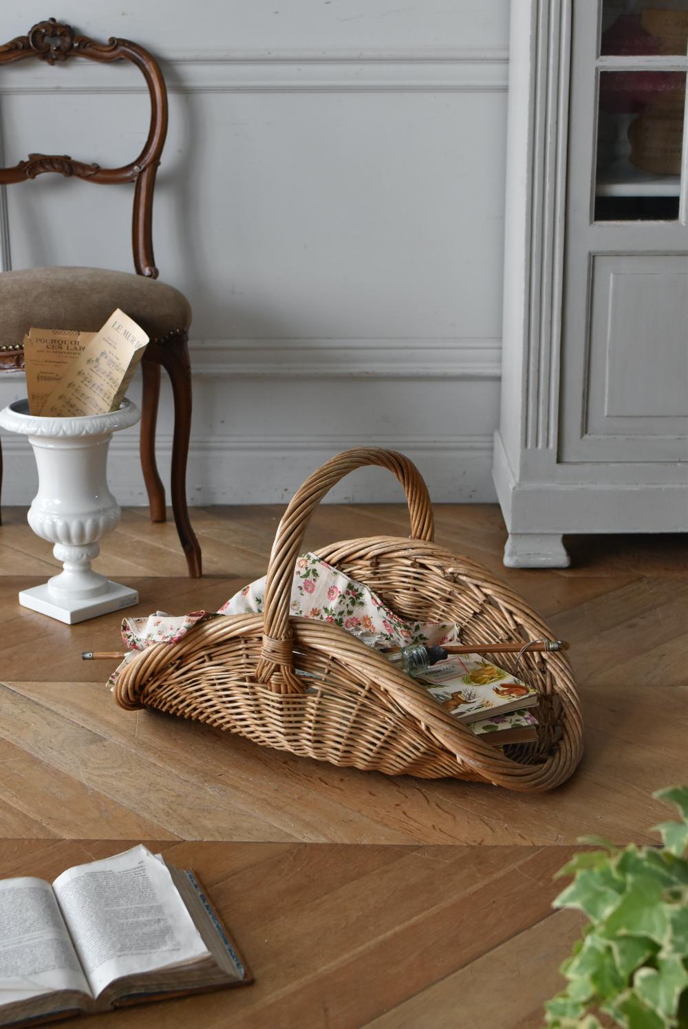 フラワーバスケット.6 籠 籐 フランスアンティーク家具 収納ボックス