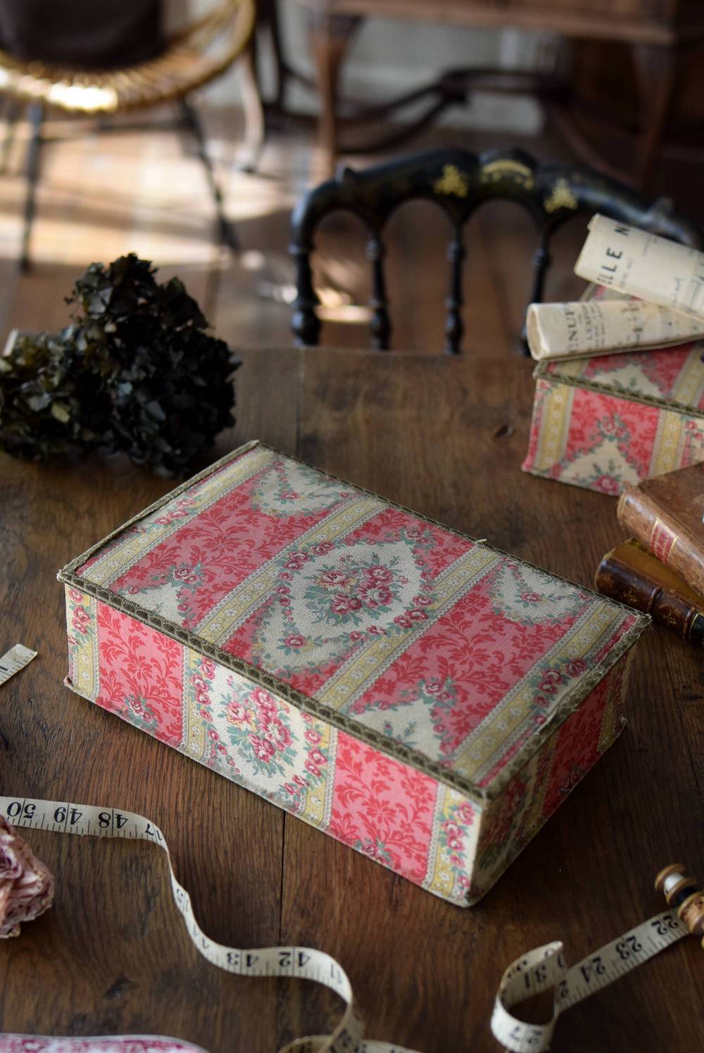 カルトナージュボックス.3 ヴィンテージ雑貨 布箱 小物入れ