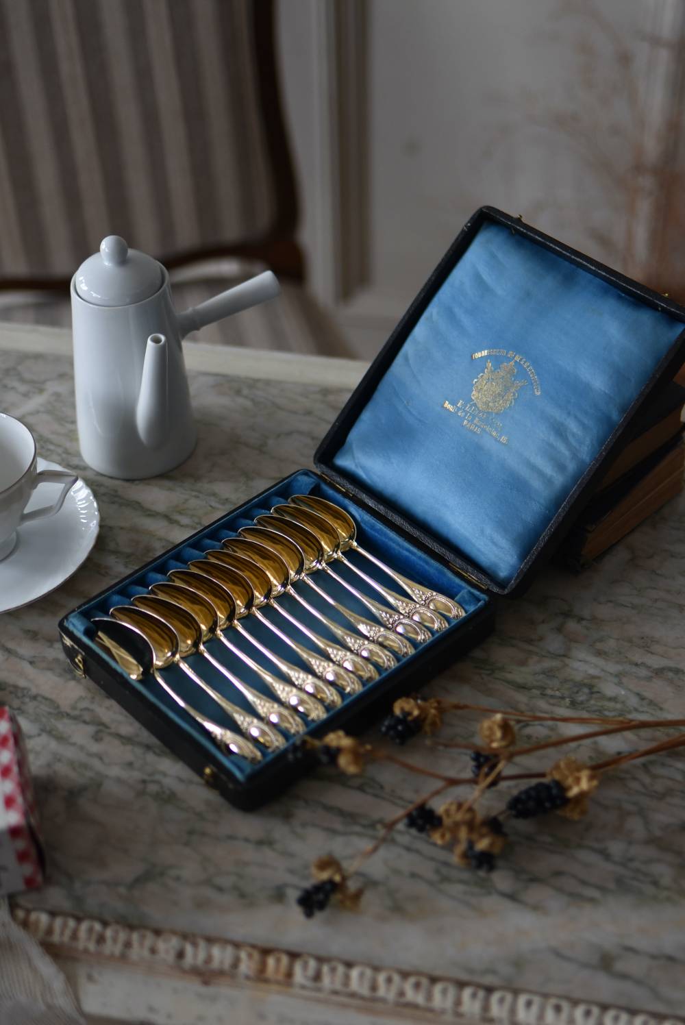 フランスアンティーク雑貨 ティースプーン12本セット ヴェルメイユ