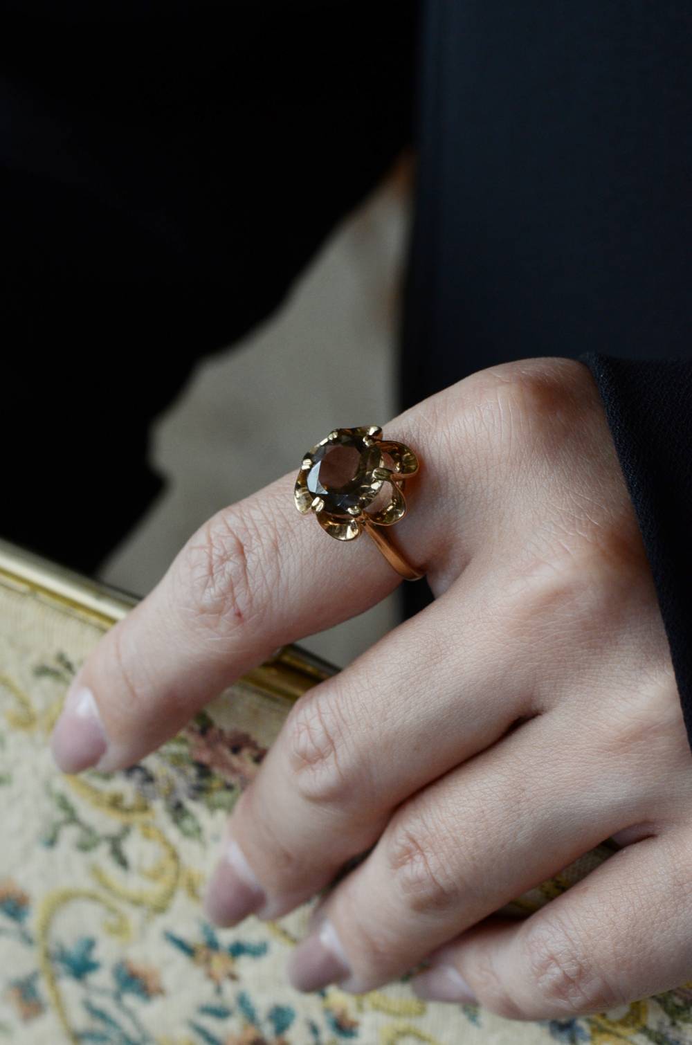 9K スモーキークォーツリング.5 イギリスヴィンテージジュエリー 指輪 装飾
