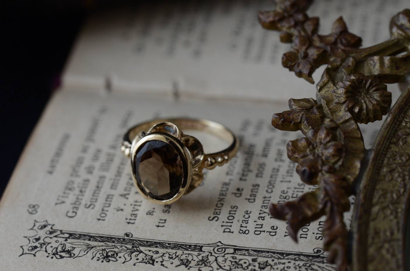 9K スモーキークォーツリング.10 イギリスヴィンテージジュエリー 指輪