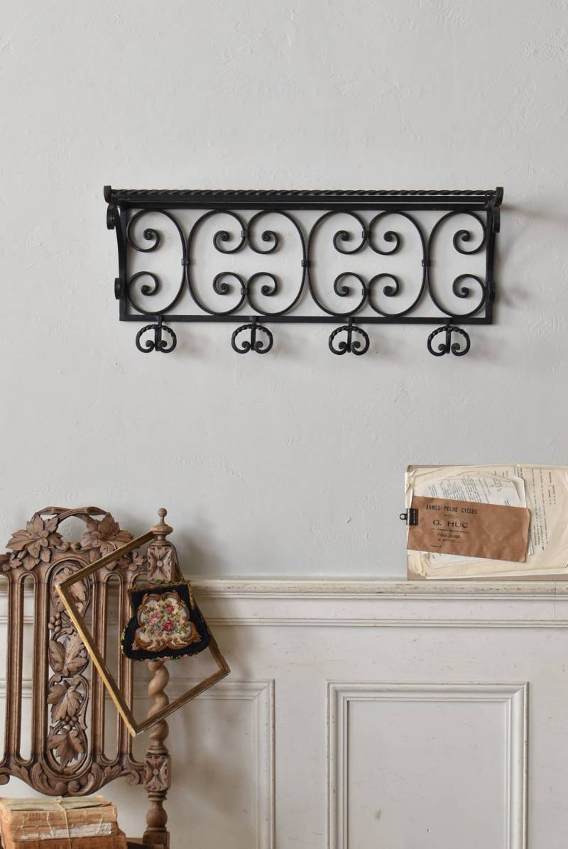 アイアン4連フック フランスアンティークインテリア ウォールラック
